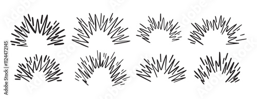 Cartoon doodle line hand drawn boom effect set. comic bomb explosion. energy hit, crash with sparks. Power action elements 