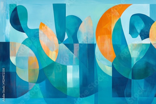 Vibrant Abstract Art Piece in Blue and Orange Tones - Modern Geometric Composition for Home Decor and Office Inspiration