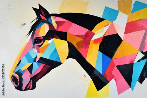 Vibrant Abstract Horse Portrait: Colorful Geometric Art Featuring a Stylish Equine Head in Bold Hues for Modern Home Decor and Artistic Projects photo