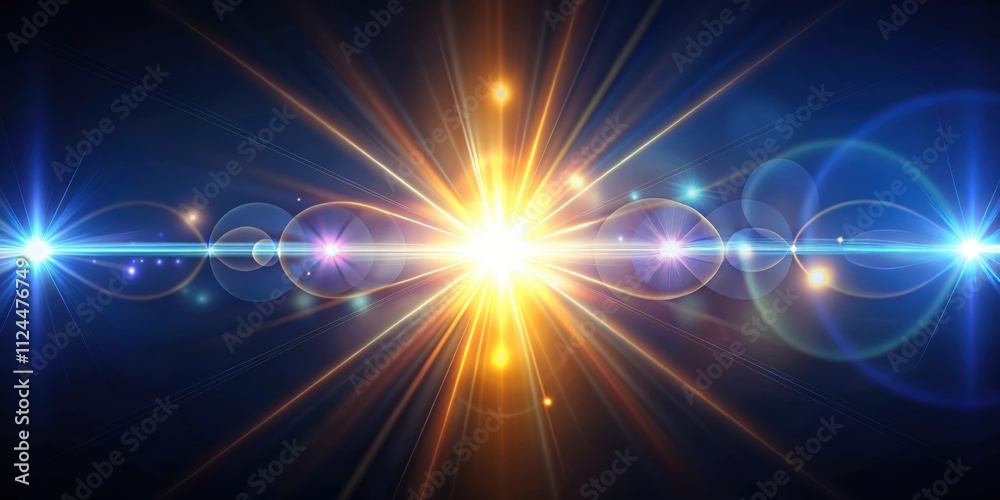 Obraz premium Glowing optical lens flares reflecting shiny lights, shine, glare, sparkle, radiant, shimmer, lens flares, luminous