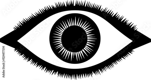 A stylized black and white illustration of an eye, symbolizing vision and perception, perfect for design and artistic contexts.