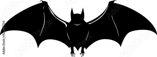 A sleek black silhouette of a bat with wings spread wide, ideal for Halloween or wildlife-themed designs.