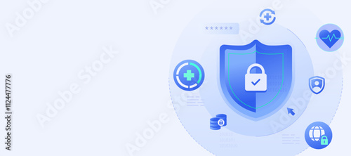 Cybersecurity in Healthcare and Medical protect patient data information cyber attacks  illustration banner.
