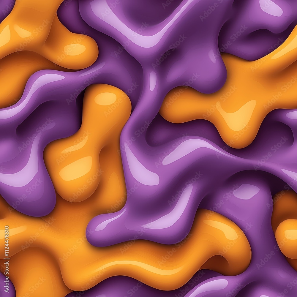 Obraz premium Colorful seamless abstract pattern featuring vibrant purple and orange fluid shapes creating a dynamic visual experience