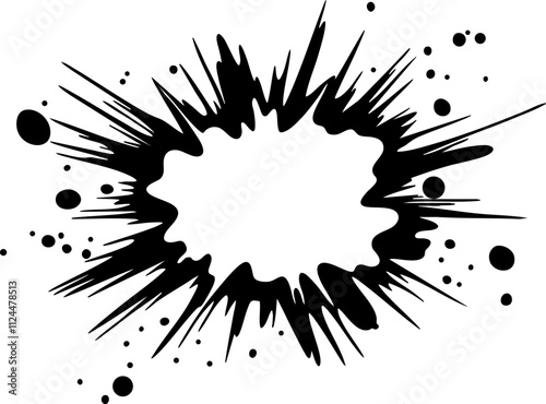 A dynamic black and white graphic illustration of an explosive splash or burst, ideal for creative designs and backgrounds.