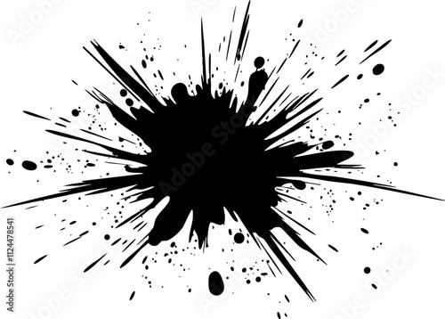 A dynamic black ink splash illustration, perfect for creative designs and artistic backgrounds.