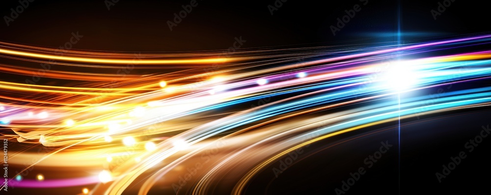 Vibrant Light Trails and Colorful Glows on Dark Background Vibrant Light Trails and Colorful Glows on Dark Background