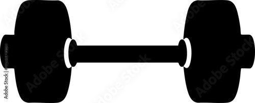 A simple black and white illustration of a dumbbell, representing fitness and strength training equipment.