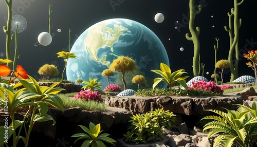 Futuristic Terrarium World AI Biotech Design