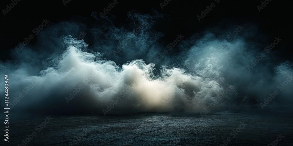 Fog and Light on Dark Concrete Floor Abstract Background with Neon Effects and Emptiness Fog and Light on Dark Concrete Floor Abstract Background with Neon Effects and Emptiness