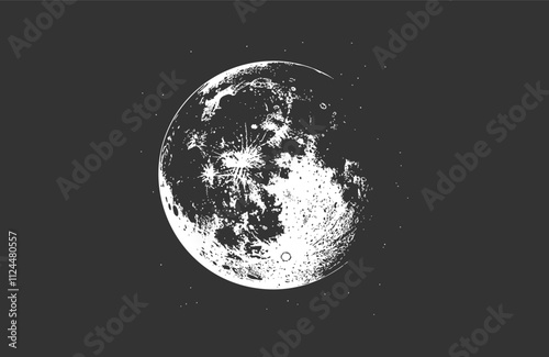 A detailed illustration of the moon, showcasing its surface and craters against a dark background, perfect for space-themed designs.
