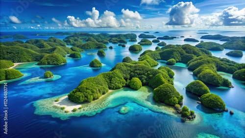 Aerial view of Palau showcasing 70 stunning islands, Palau, aerial view, islands, Pacific Ocean