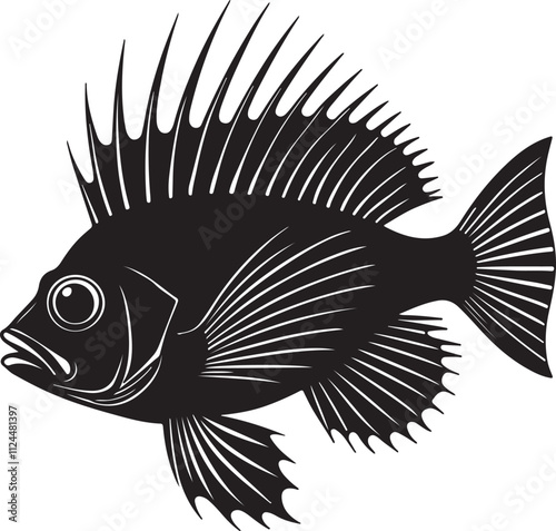 A monochromatic, high-contrast fish silhouette vector