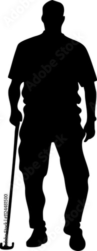 A silhouette of a person standing with a cane, representing strength and mobility in a minimalist design.