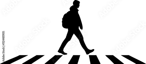 A silhouette of a pedestrian walking across a crosswalk, symbolizing urban movement and daily travel.