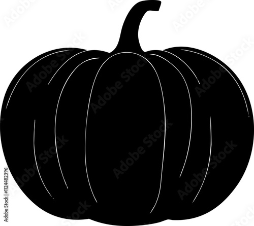 A simple black silhouette of a pumpkin, ideal for autumn, Halloween, and harvest-themed designs.