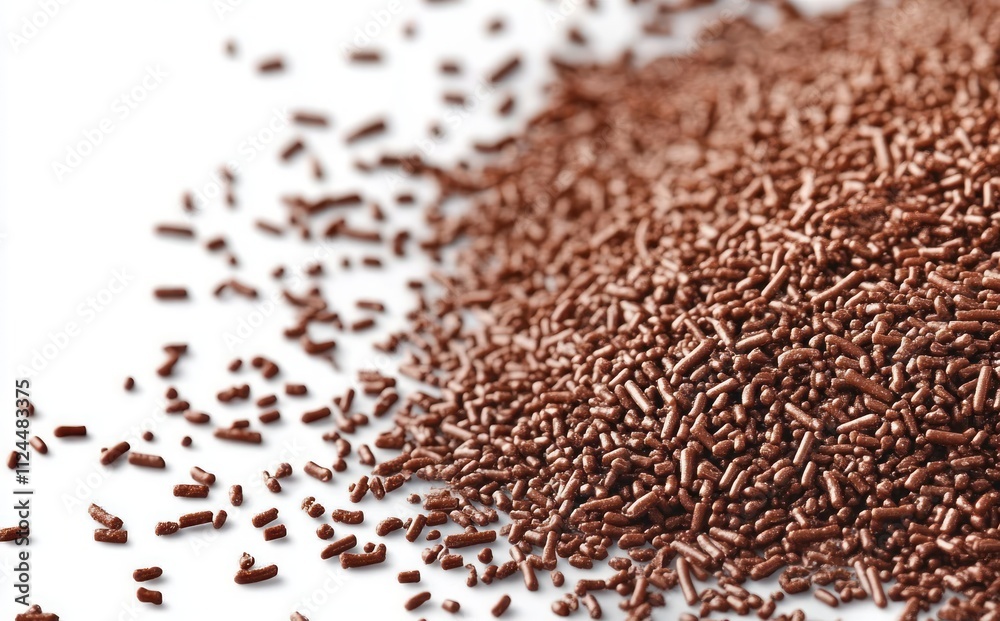 Chocolate Sprinkles Isolated on White Surface Close Up Detail Texture Pattern Chocolate Sprinkles Isolated on White Surface Close Up Detail Texture Pattern