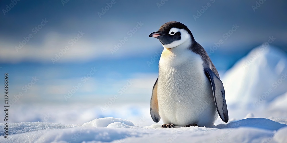 Obraz premium A cute penguin sitting in the snow, penguin, snow, cold, winter, adorable, Antarctic, bird, nature, white, fluffy, wildlife