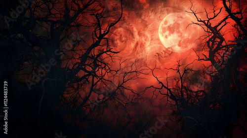 Blood Moon Rising: Eerie Silhouette of Twisted Trees