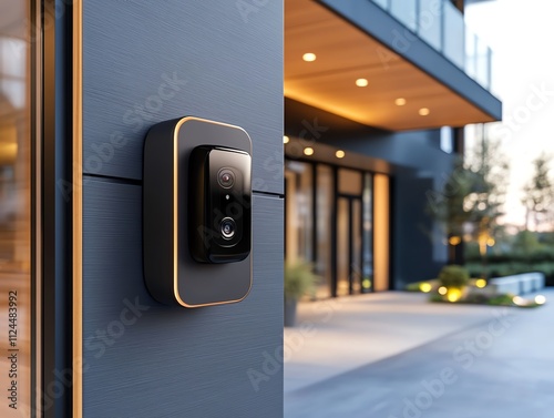 Motionactivated door camera with glowing touch panel and polished edges photo