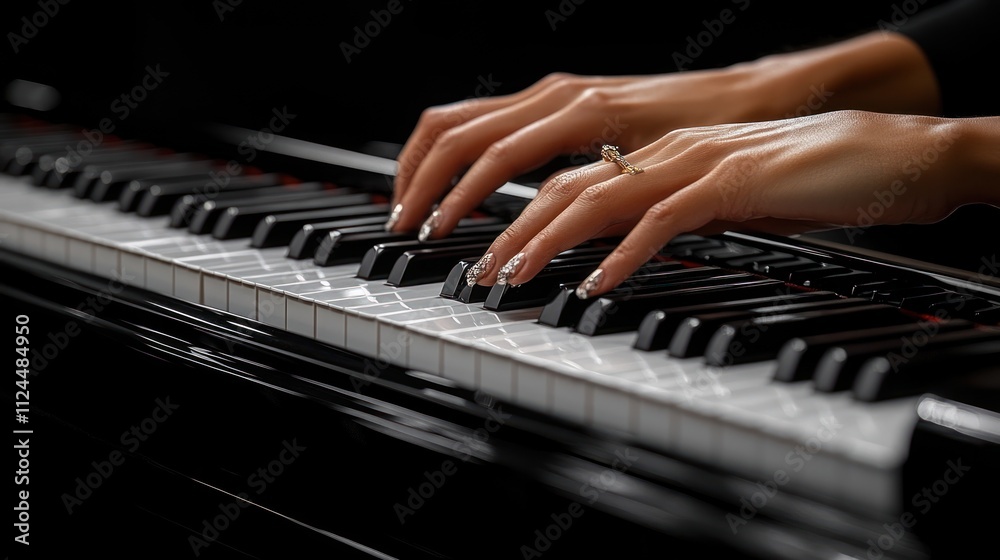 Obraz premium Elegant hands playing a piano, showcasing musical talent.