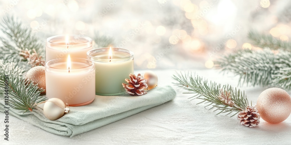 Cozy Holiday Candle Arrangement with Pine Branches Cozy Holiday Candle Arrangement with Pine Branches
