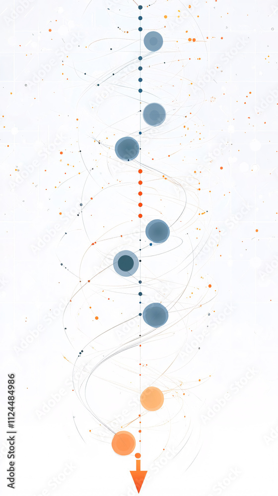 vertical abstract helix with orange and blue dots and lines on a white background symbolizing connection and motion
vertical abstract helix with orange and blue dots and lines on a white background symbolizing connection and motion