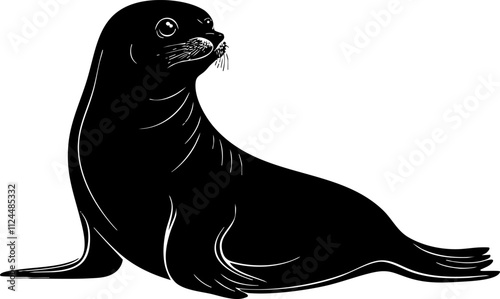 A playful black illustration of a seal, showcasing its natural marine habitat and charming features.