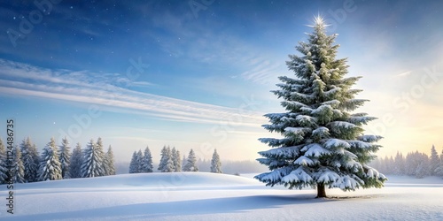 Snow covered pine tree in a serene winter landscape, snow, pine tree, winter, landscape, nature, cold, frost, branches, snowy