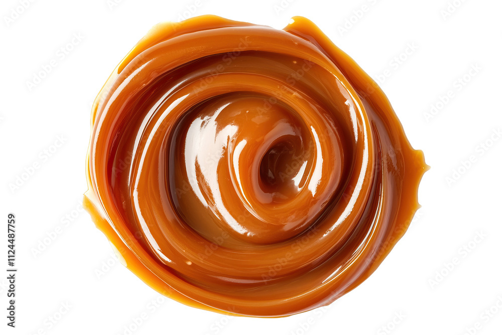 Caramel sauce in a swirl pattern isolated on white and transparent background Caramel sauce in a swirl pattern isolated on white and transparent background