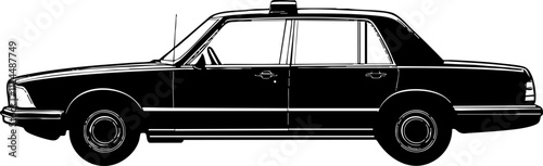 A sleek black taxi car illustration, ideal for urban transportation themes, travel services, or graphic design projects.