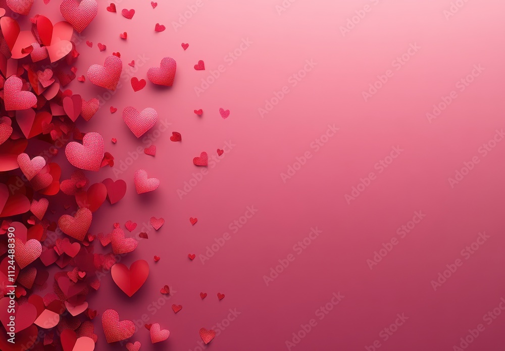 Vibrant Collection of Colorful Paper Hearts in Shades of Red and Pink Falling Softly on a Smooth Background Ideal for Valentine's Day and Romantic Designs