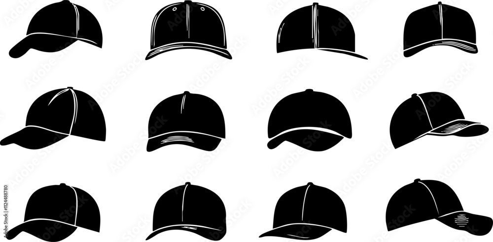 A collection of various styles of caps and hats, showcasing different designs and angles, perfect for fashion and outdoor activities. A collection of various styles of caps and hats, showcasing different designs and angles, perfect for fashion and outdoor activities.