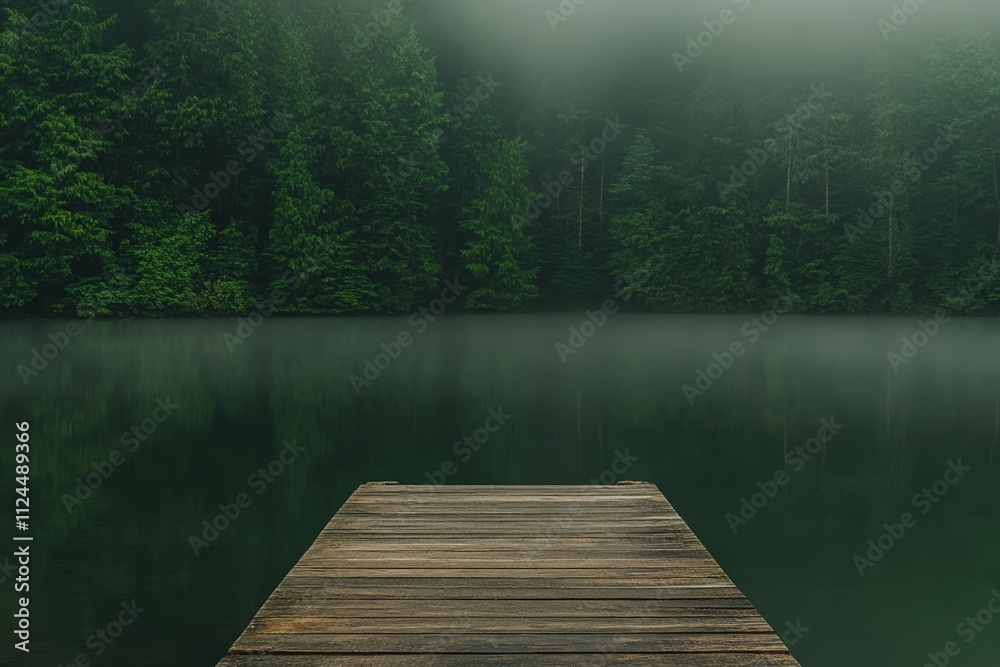 Naklejka premium A pier juts into the mirror-like waters of Breton Bay, in Leonardtown, Maryland.. Beautiful simple AI generated image