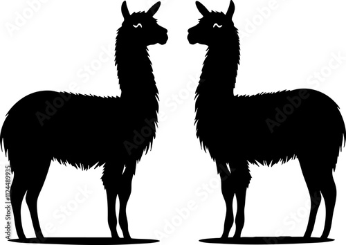 Two stylized black llamas in silhouette, ideal for design projects, illustrations, or creative artwork.