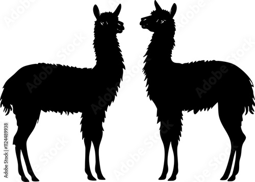 Two stylized silhouettes of llamas standing side by side, ideal for graphic design and animal-themed projects.