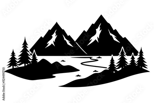 Nature Scenes Vector Illustration: Minimalist Line Art for Printable Design