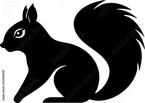 A playful silhouette of a squirrel, showcasing its bushy tail and cute features, ideal for wildlife-themed designs.