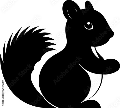 A playful silhouette of a squirrel, showcasing its bushy tail and cute features, perfect for nature-themed designs.