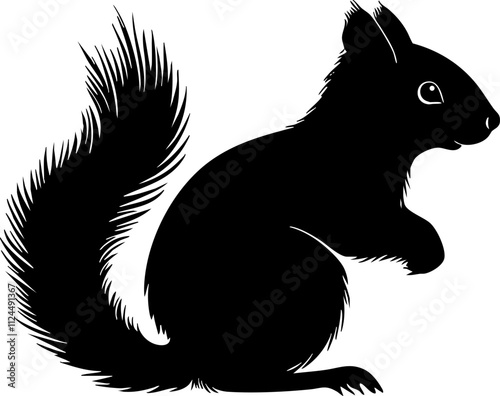A stylized silhouette of a squirrel in a playful posture, ideal for nature-themed designs or wildlife illustrations.