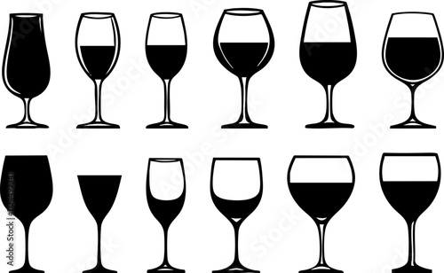 A collection of various types of drink glasses including wine, cocktail, and beer styles, ideal for bar or restaurant use.