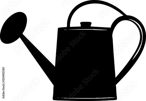 A simple black silhouette of a watering can, ideal for gardening and plant care illustrations.