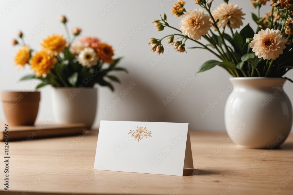 Minimal composition name card mockup on white background with shadows. Business card template on wooden desk with floral elements and shadows. Natural mockup for you design paper card Minimal composition name card mockup on white background with shadows. Business card template on wooden desk with floral elements and shadows. Natural mockup for you design paper card