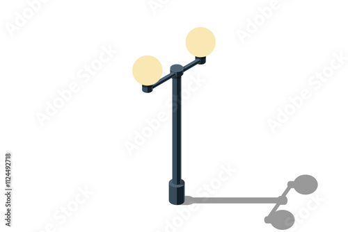 Isometric of light lamp pillar. Isometric street light. Isometric icon of a park light. Light pillar icon. Isometric outdoor lighting