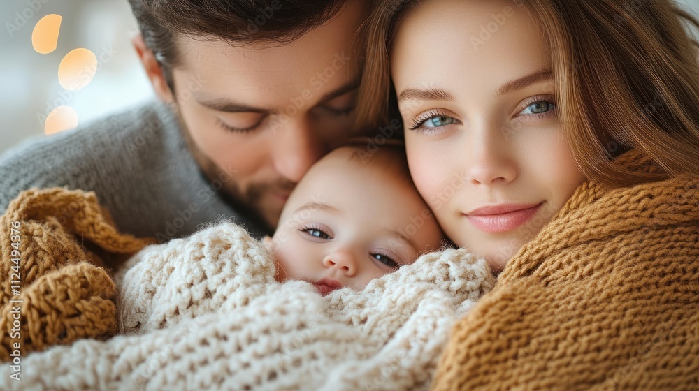 Baby Sleeping Peacefully on Parents Chest in a Cozy Warm Living Room Baby Sleeping Peacefully on Parents Chest in a Cozy Warm Living Room