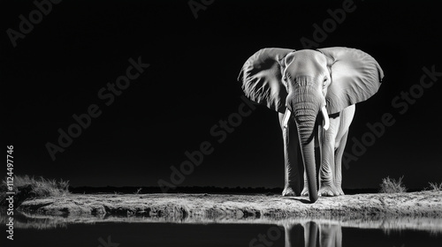 Majestic elephant stalking in savanna under warm sunset lighting with dusty piles, wildlife photo