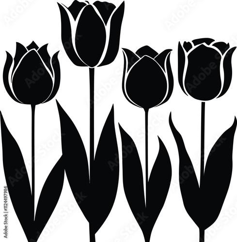 Hand-drawn flower silhouettes vector collection