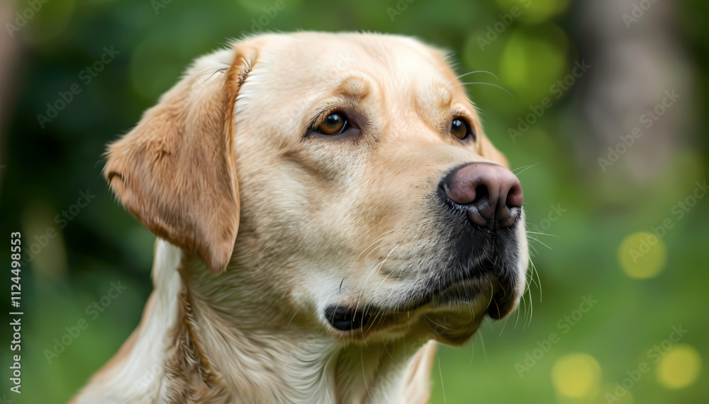 Golden Retriever Portrait: A close-up portrait of a golden retriever with a soft, gentle expression, captured against a background of lush green foliage. The dog's warm. Golden Retriever Portrait: A close-up portrait of a golden retriever with a soft, gentle expression, captured against a background of lush green foliage. The dog's warm.
