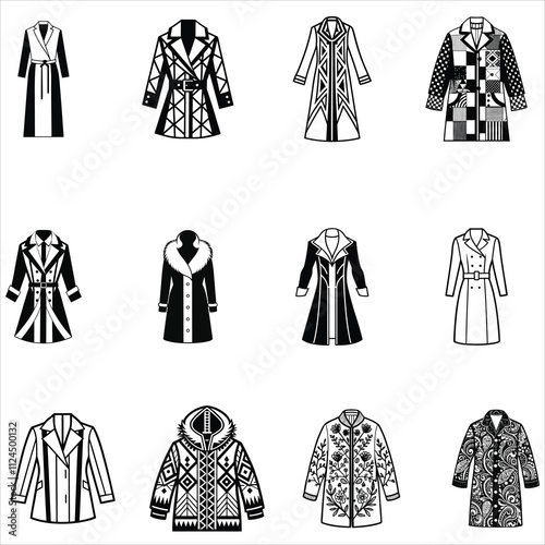 collection of Winter Coat Clipart Design - clothing Fashion vector illustration