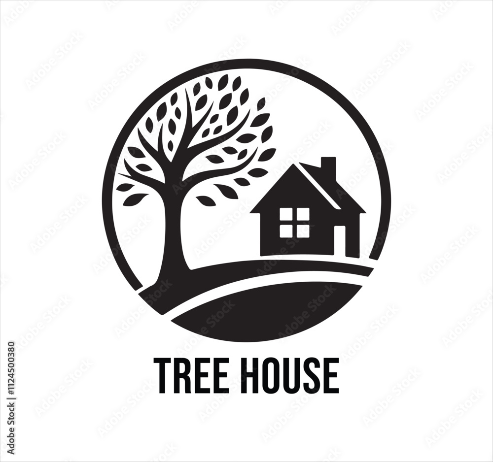 Fototapeta premium tree house vector art illustration logo design